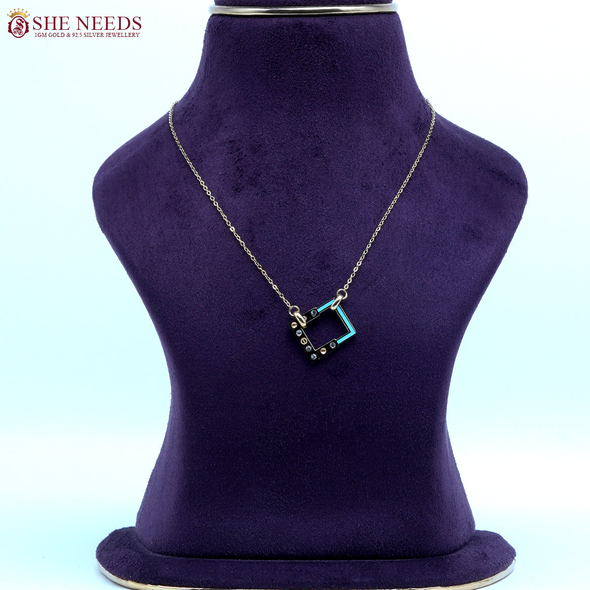 Blue Drop Square Gold Necklace
