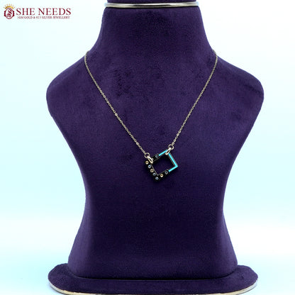 Blue Drop Square Gold Necklace