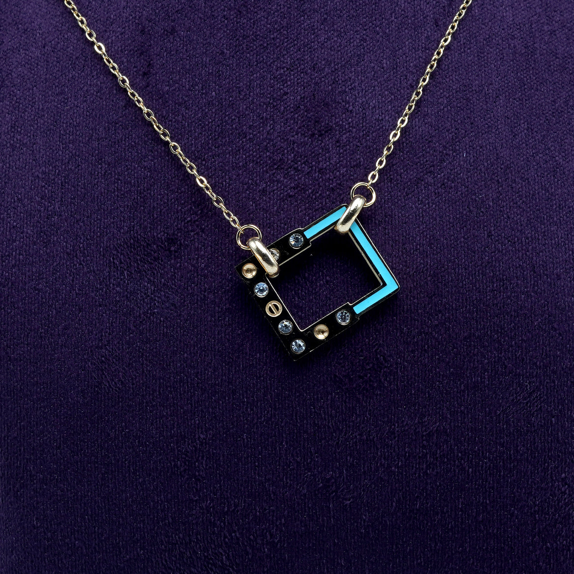 Blue Drop Square Gold Necklace
