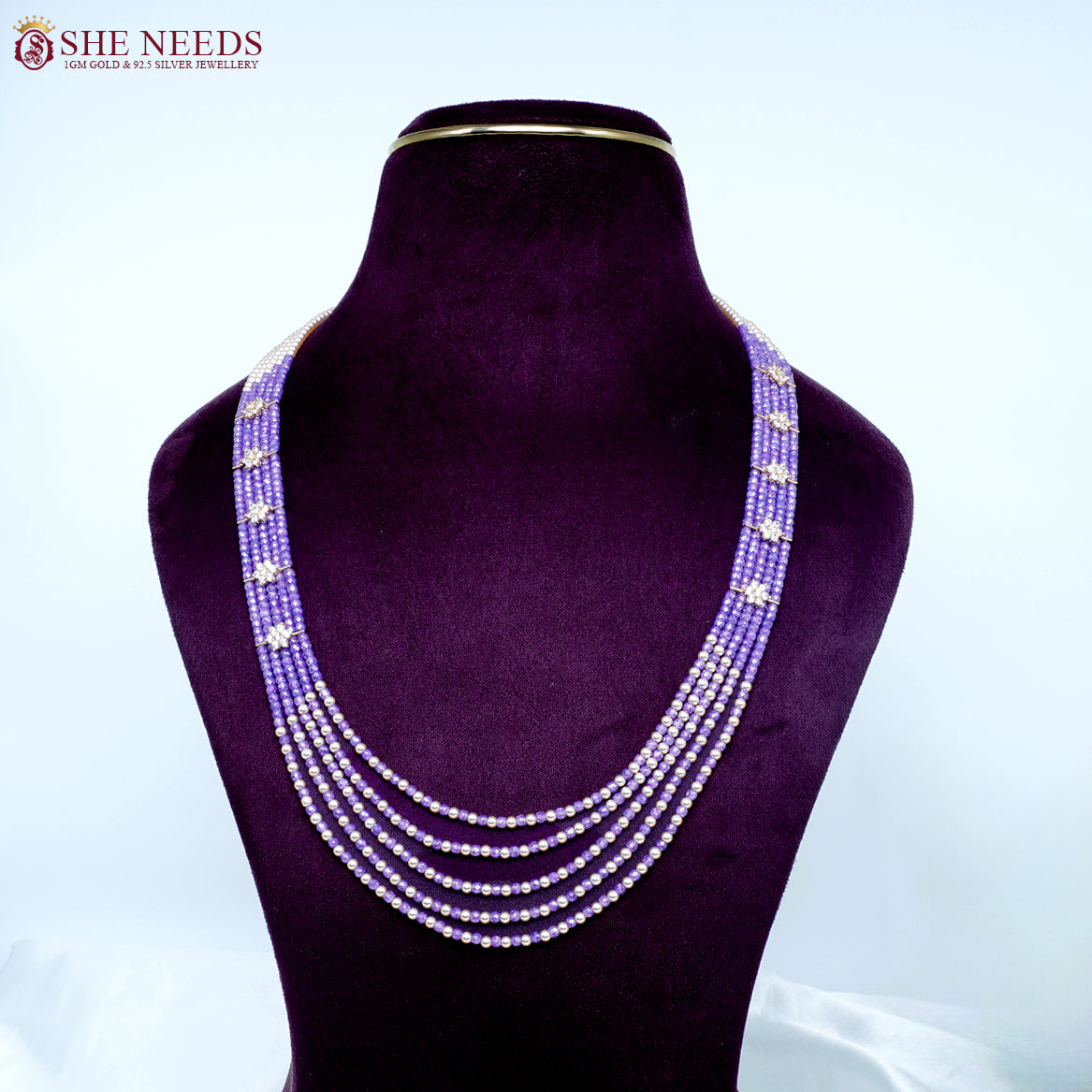 Ethnic Grace purple pearl beads necklace multi strand traditional jewellery