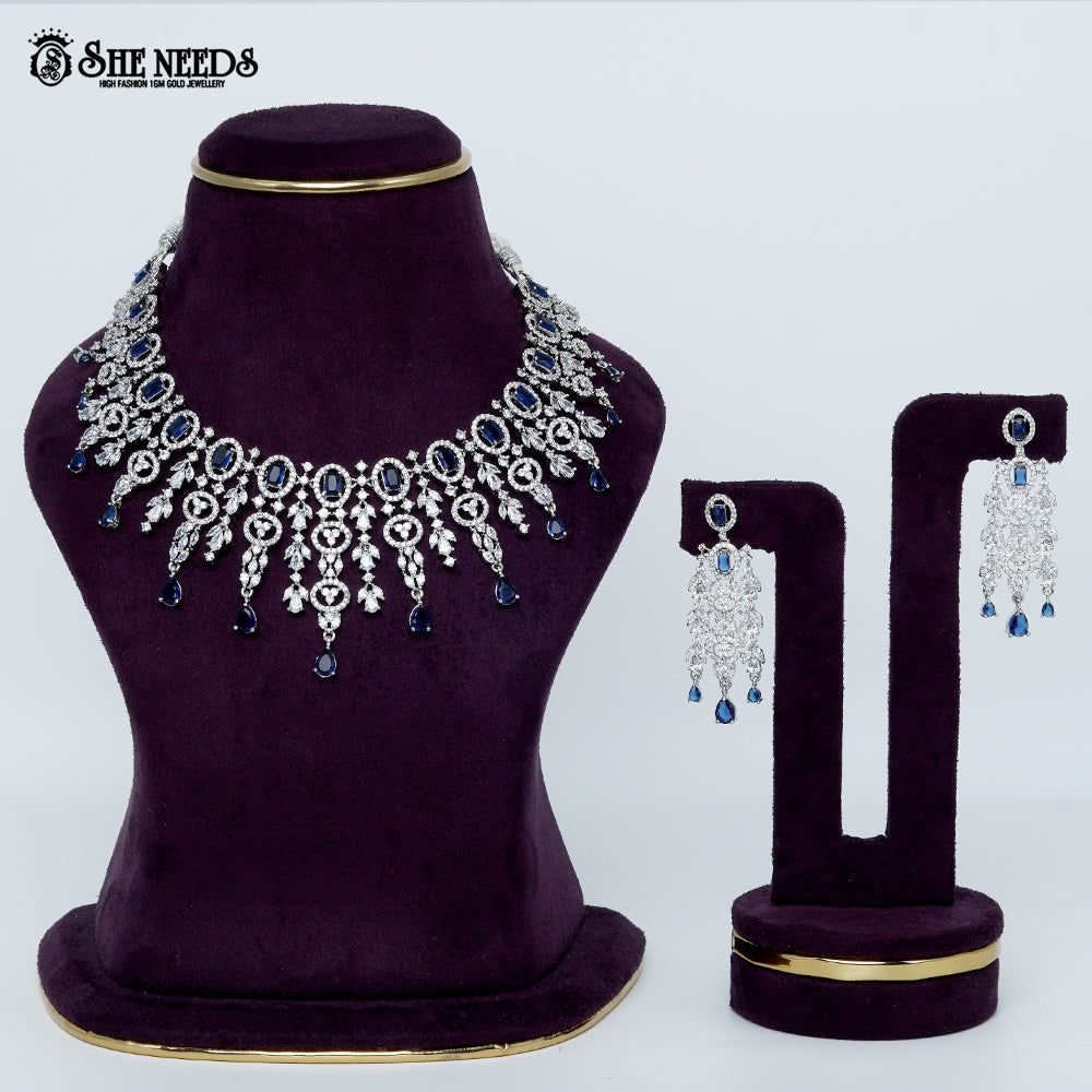 Imperial oval filigree rhodium silver statement necklace with cascading drops
