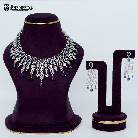 Imperial oval filigree rhodium silver statement necklace with cascading drops