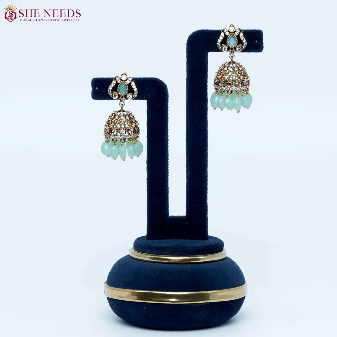 Emerald Sparkle Antique Jhumka Earrings