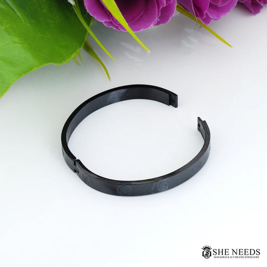 OM Black Stainless Steel Bracelet for Men with Stone