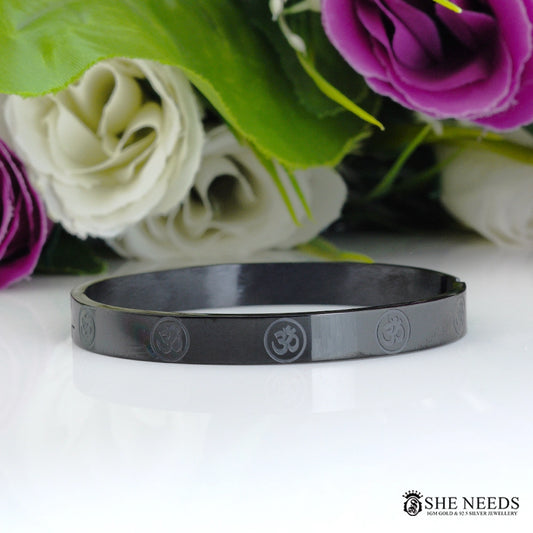OM Black Stainless Steel Bracelet for Men with Stone