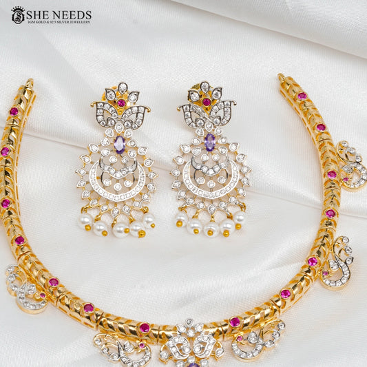 She Needs Jewellery ruby stone diamond style choker necklace set