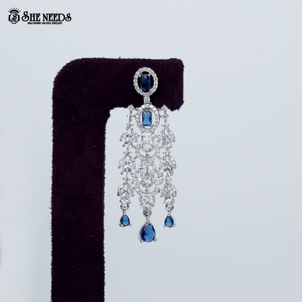 Imperial oval filigree rhodium silver statement necklace with cascading drops