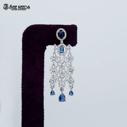 Imperial oval filigree rhodium silver statement necklace with cascading drops