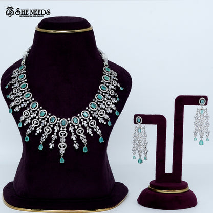 Imperial oval filigree rhodium silver statement necklace with cascading drops