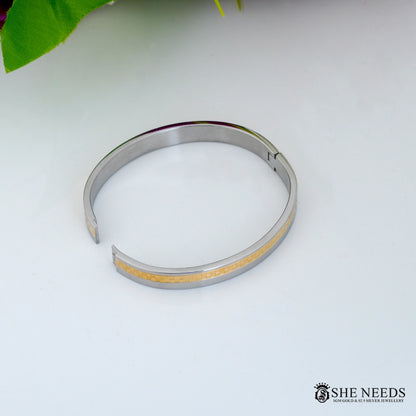 Two Tone Stainless Steel Bracelet for Men  Gold Pattern Silver Kada