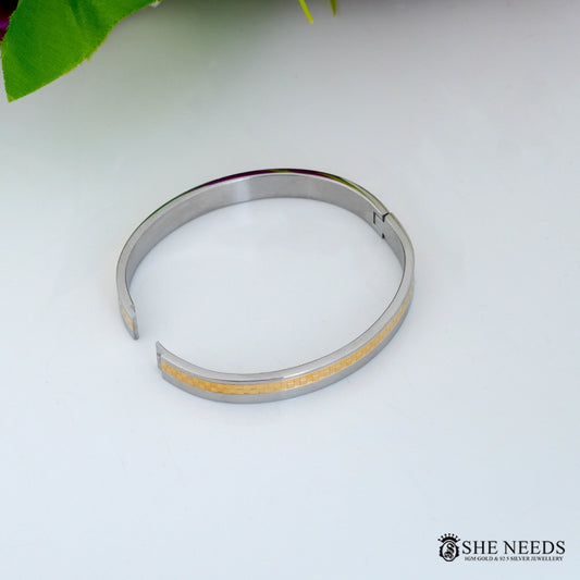 Two Tone Stainless Steel Bracelet for Men  Gold Pattern Silver Kada