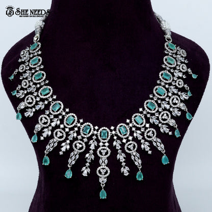 Imperial oval filigree rhodium silver statement necklace with cascading drops