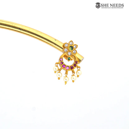 Gold finish green CZ floral pearl drop stud earrings – She Needs Jewellery