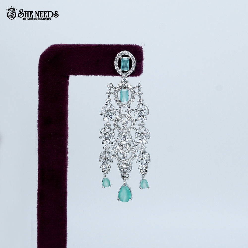 Imperial oval filigree rhodium silver statement necklace with cascading drops