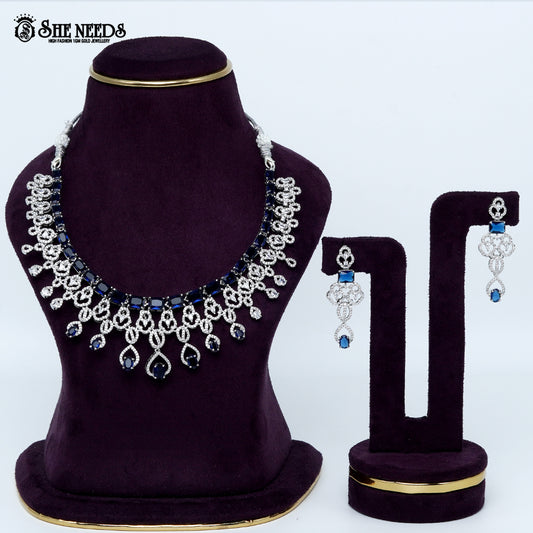 Majestic loop crest rhodium silver statement necklace with cascading drop design