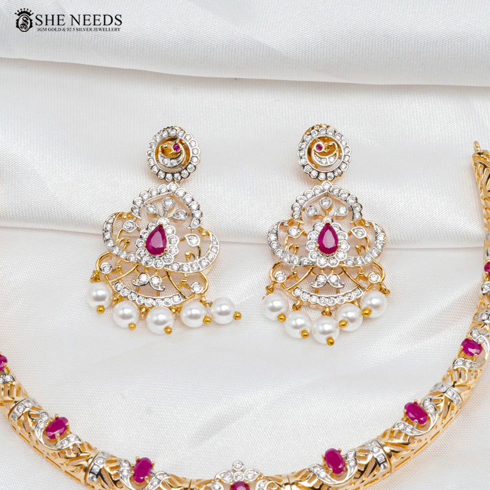 Ruby Stone Diamond Style Necklace Set