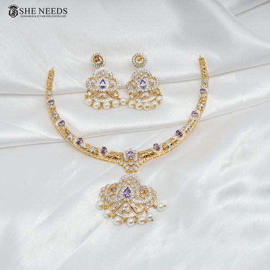 Ruby Stone Diamond Style Necklace Set