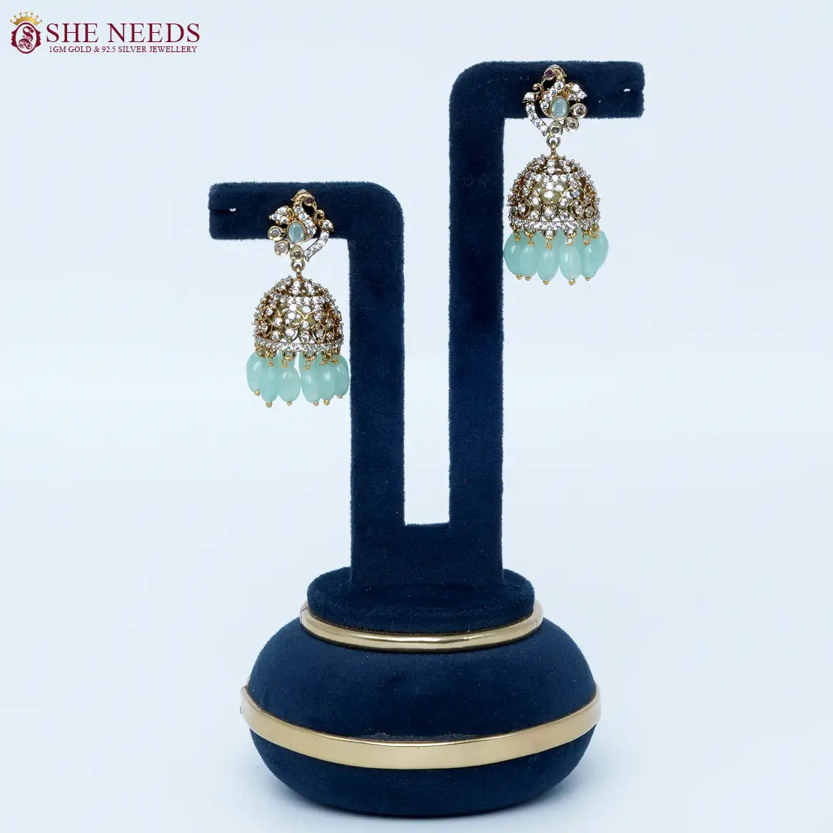 Emerald Royale Crystal Antique Jhumka Earrings