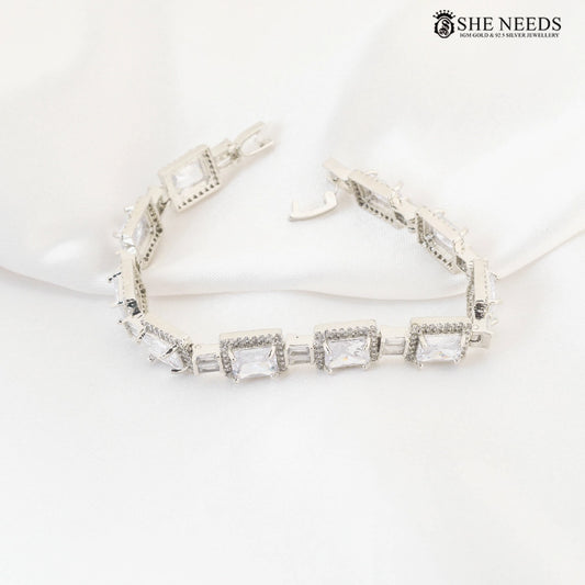Silver finish rectangular CZ stone bracelet – She Needs Jewellery