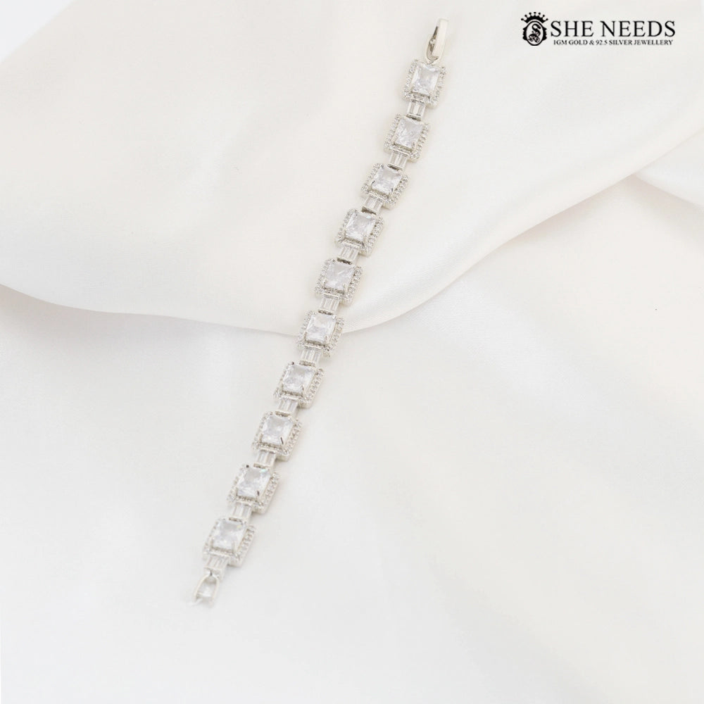 Silver Finish Rectangular CZ Stone Bracelet