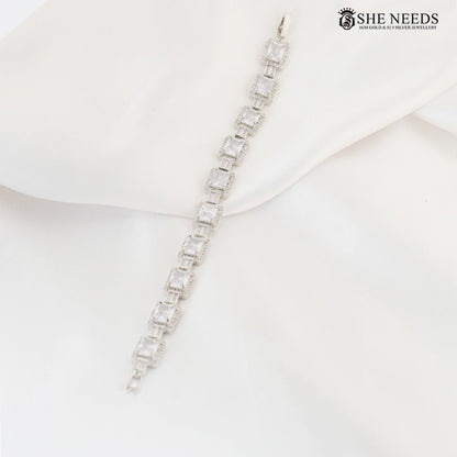 Silver finish rectangular CZ stone bracelet – She Needs Jewellery