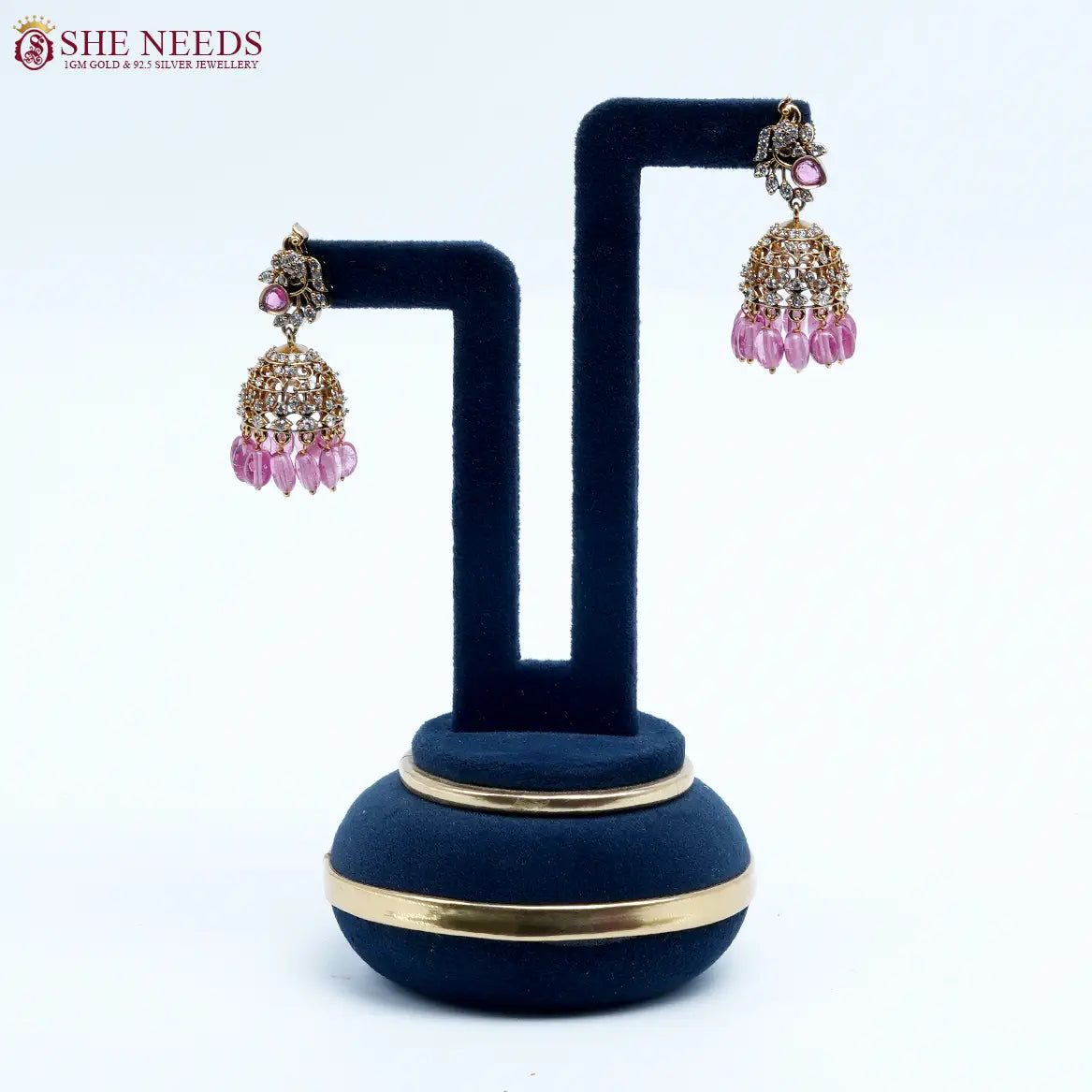 Blush Crystal Antique Jhumka Earrings