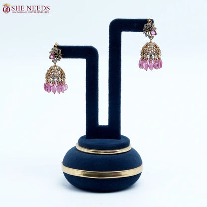 Blush Crystal Antique Jhumka Earrings