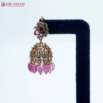 Blush Crystal Antique Jhumka Earrings