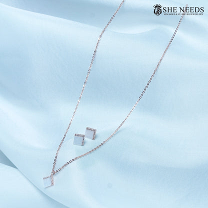 Square CZ frame rose gold pendant chain for women