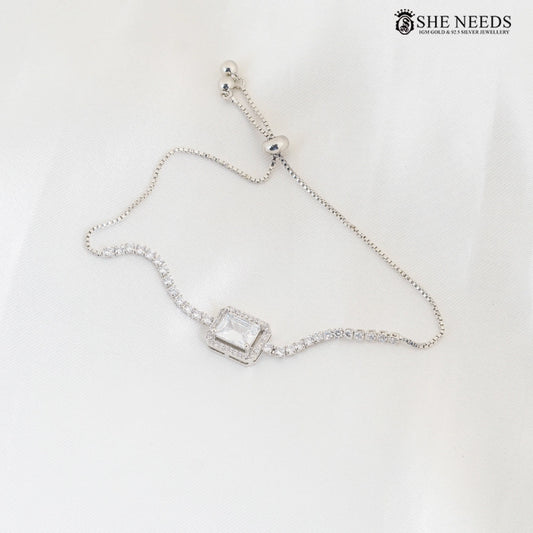 Women’s silver CZ adjustable bracelet with square stone – She Needs Jewellery