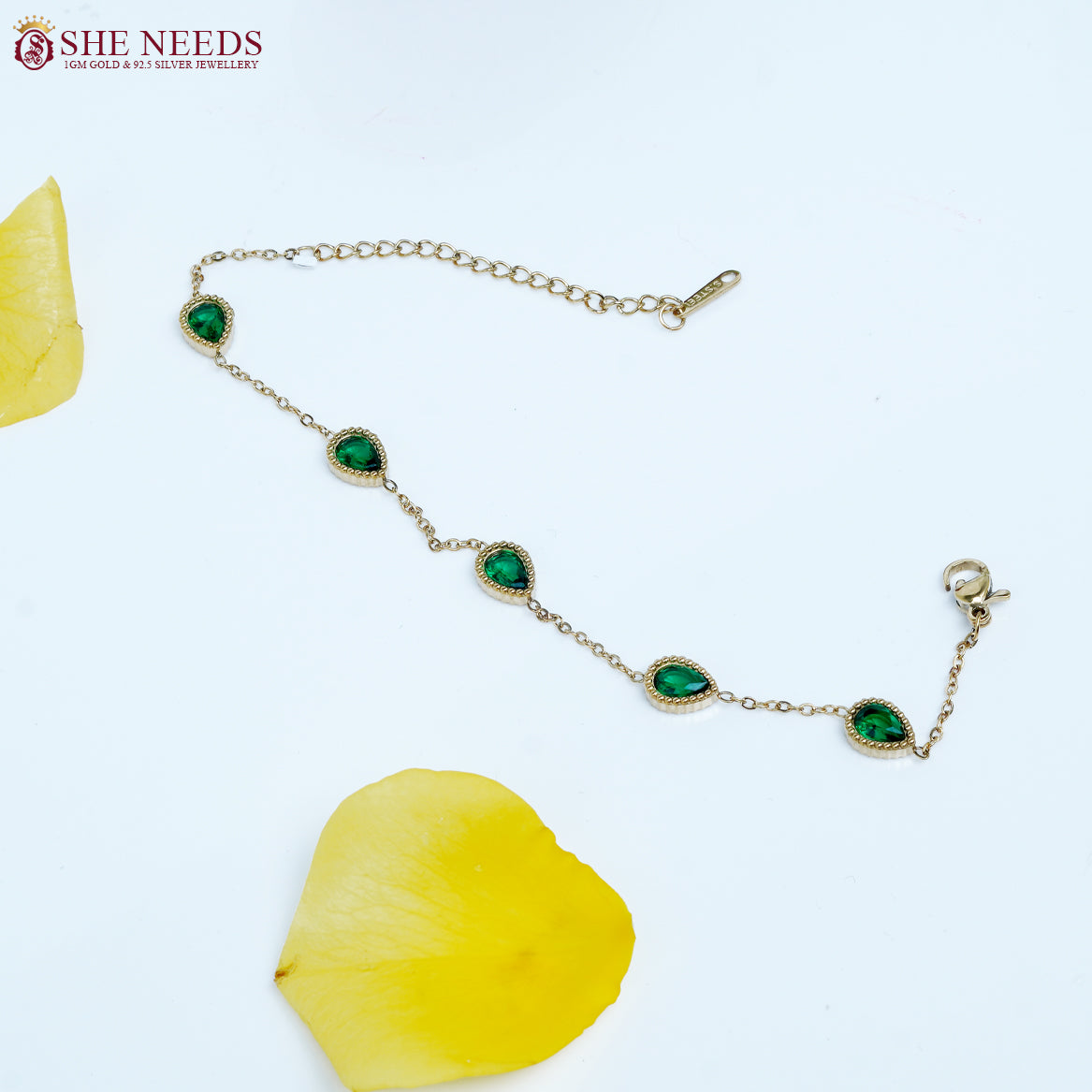Lucky Green charm gold bracelet by She Needs Jewellery