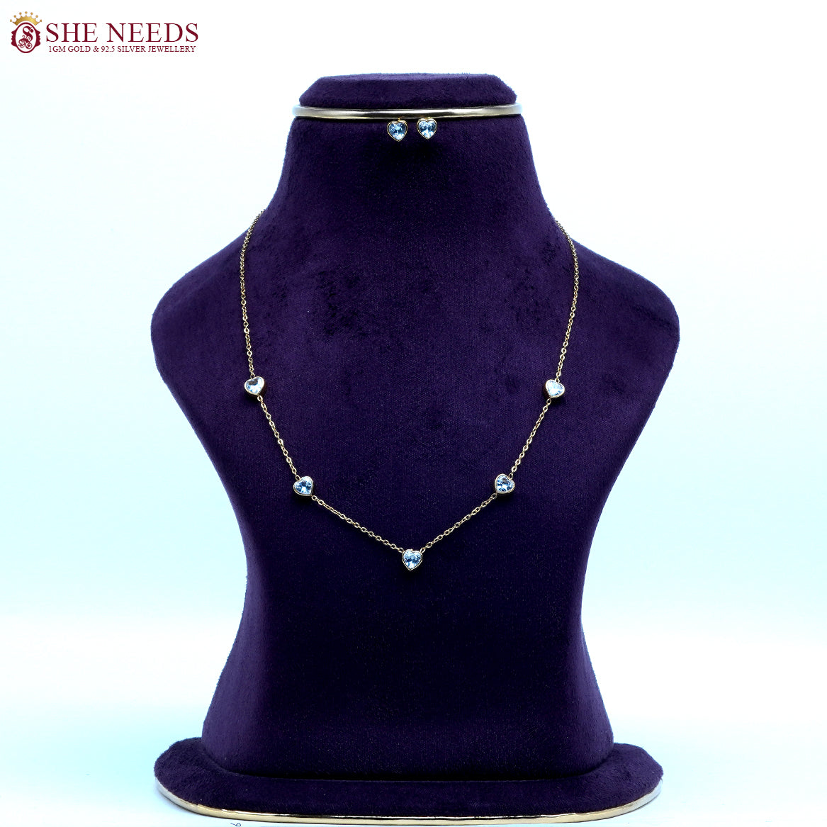 Stone Drop Curve Gold Necklace