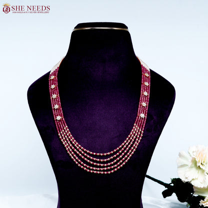 Ethnic Grace maroon pearl beads necklace multi strand traditional jewellery