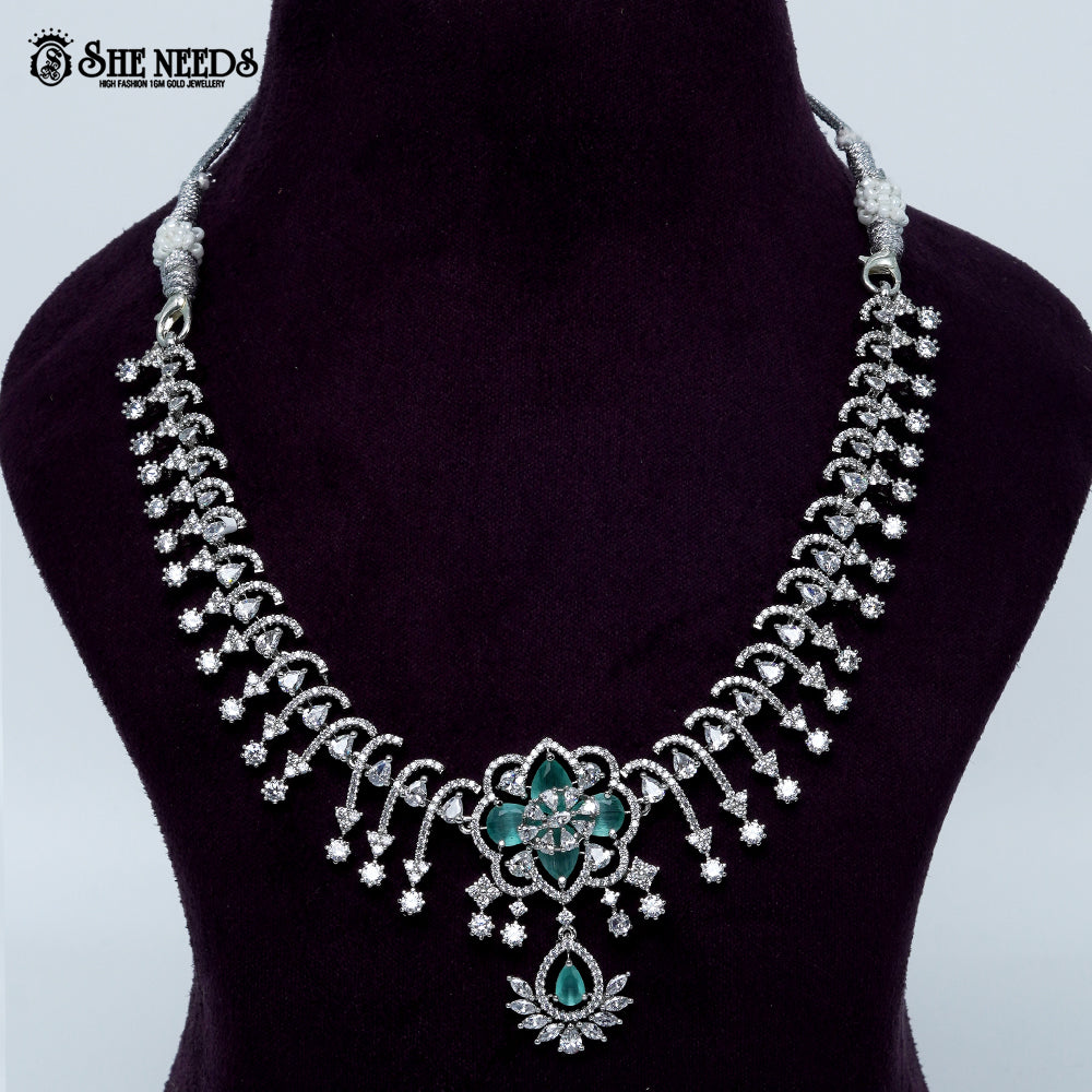 Celestial blossom vine rhodium silver necklace with floral center and cascading design