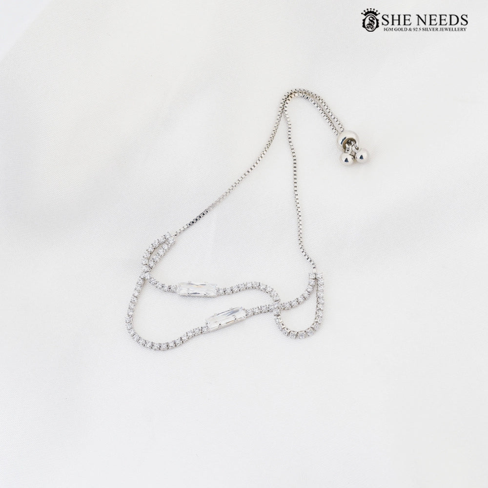 Elegant CZ Adjustable Bracelet with Dual Baguette Stones