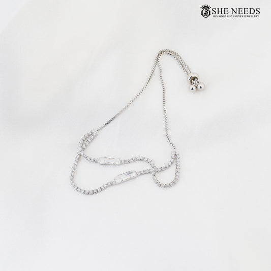 Silver adjustable CZ bracelet with baguette stones for women – She Needs Jewellery