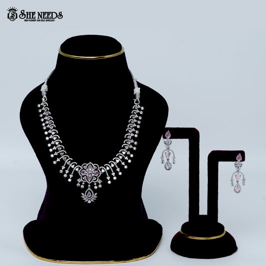 Celestial blossom vine rhodium silver necklace with floral center and cascading design