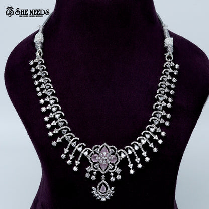 Celestial blossom vine rhodium silver necklace with floral center and cascading design