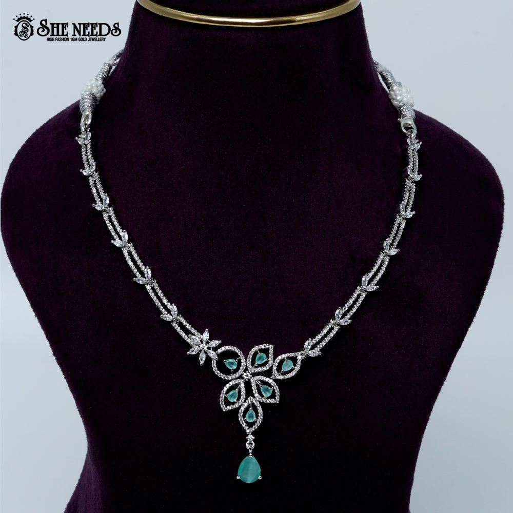 Graceful Petal Drop Rhodium Silver Necklace