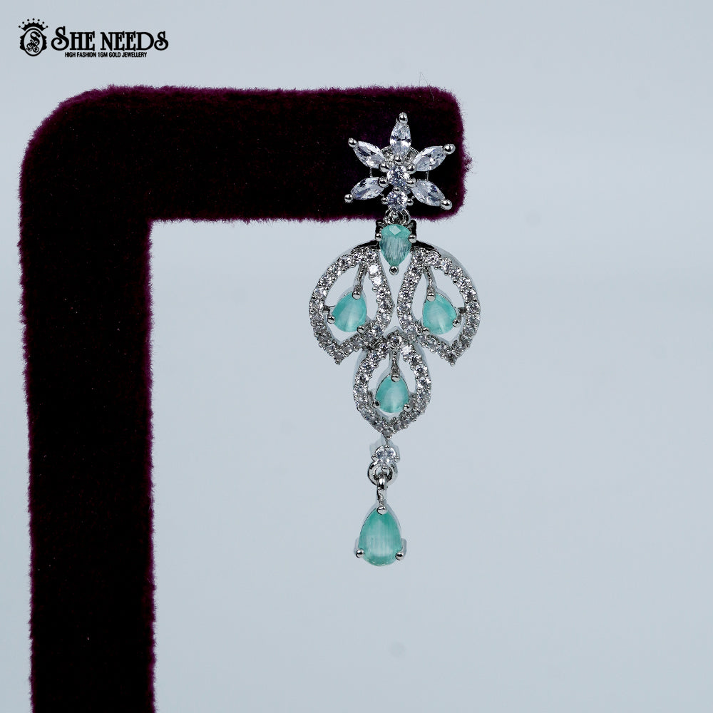 Graceful petal drop rhodium silver necklace with elegant floral pendant design