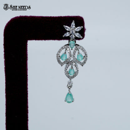 Graceful petal drop rhodium silver necklace with elegant floral pendant design