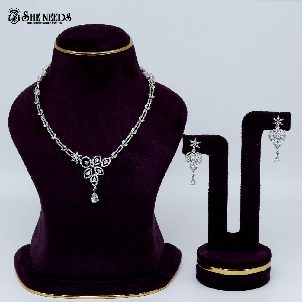 Graceful Petal Drop Rhodium Silver Necklace