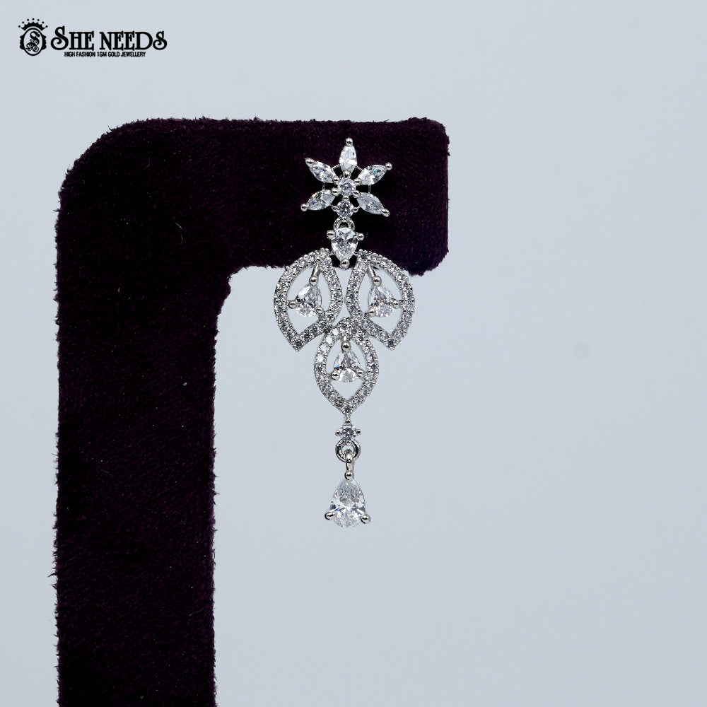 Graceful petal drop rhodium silver necklace with elegant floral pendant design