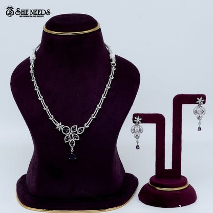 Graceful petal drop rhodium silver necklace with elegant floral pendant design