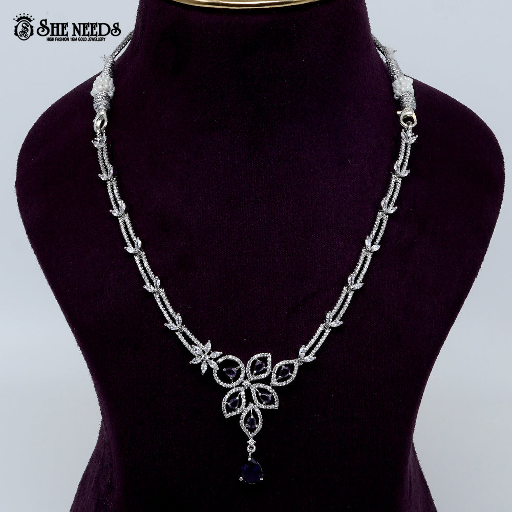 Graceful Petal Drop Rhodium Silver Necklace