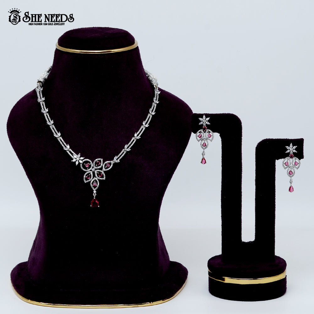 Graceful Petal Drop Rhodium Silver Necklace