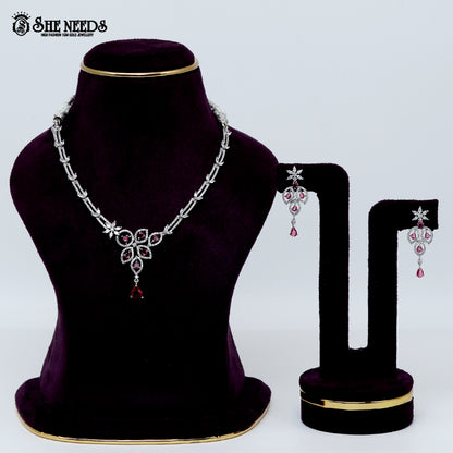 Graceful petal drop rhodium silver necklace with elegant floral pendant design