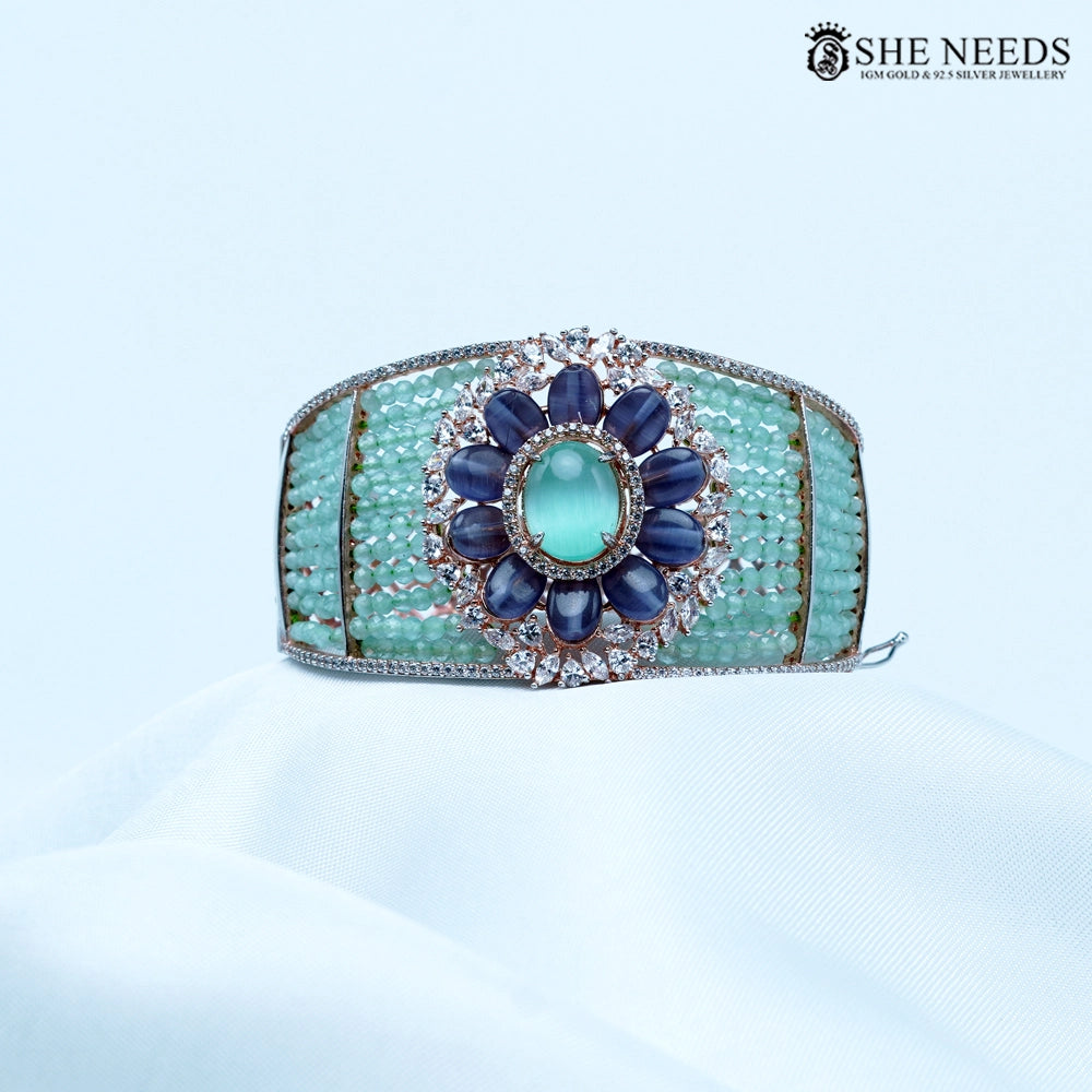 Aqua bead crystal floral statement bracelet for women