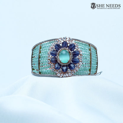 Aqua bead crystal floral statement bracelet for women