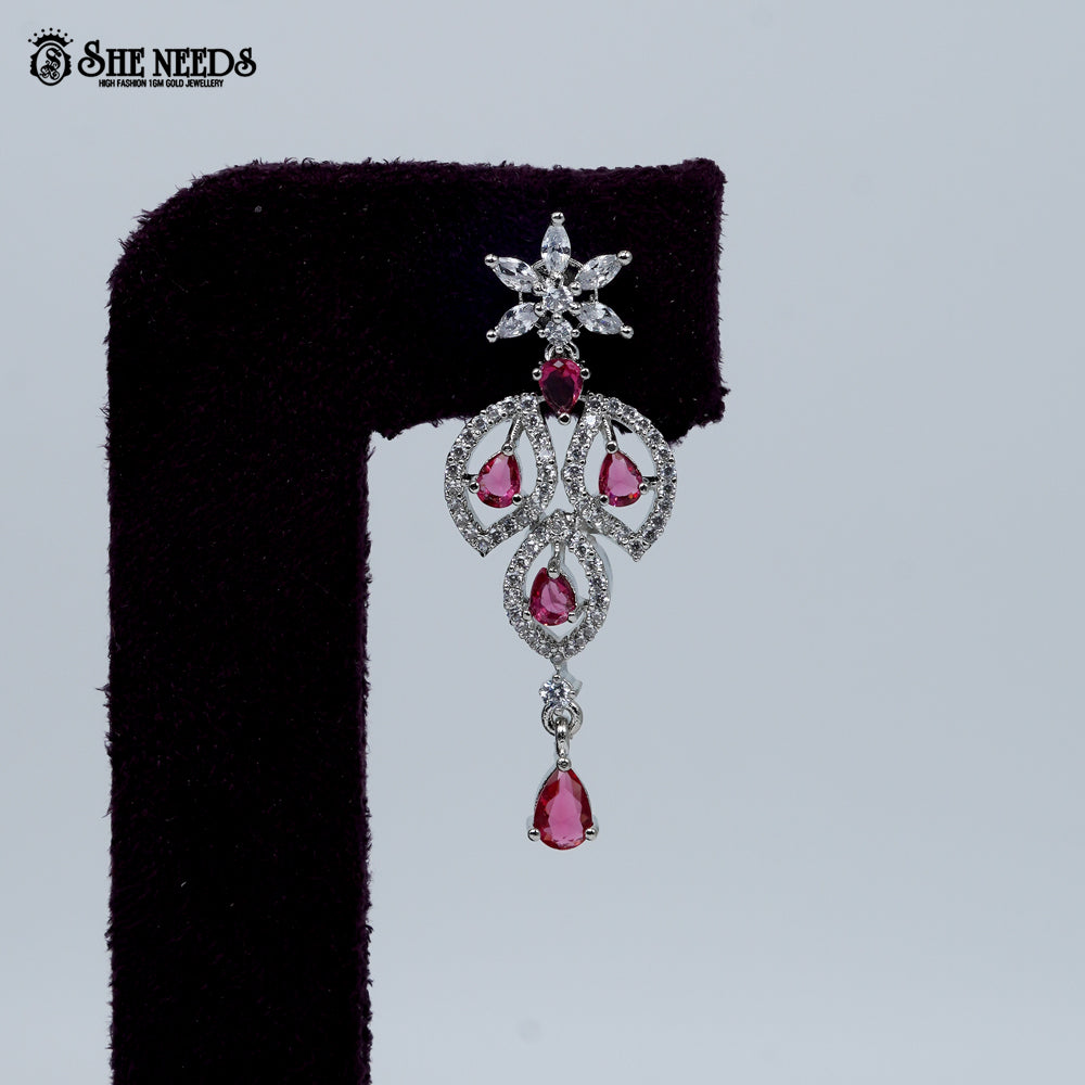Graceful Petal Drop Rhodium Silver Necklace